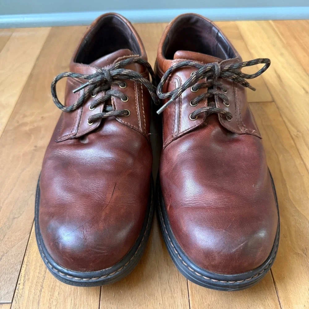 SAS Ambassador Oxford Men 11.5 Brown Leather Shoes Vibram Sole READ No Insoles
